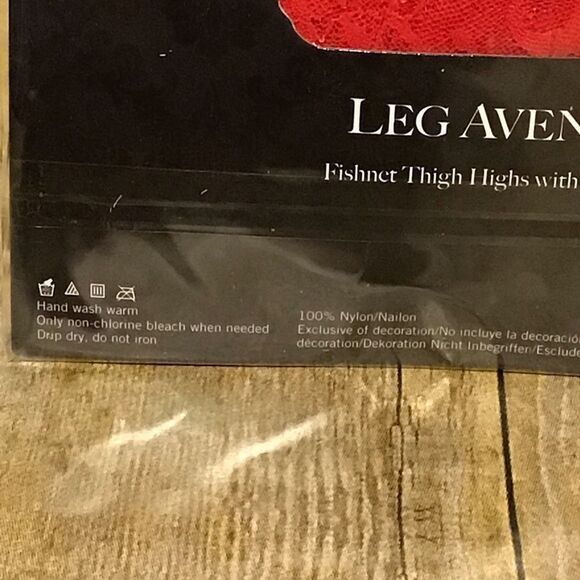 Leg Avenue Red Fishnet Thigh Highs with Lace Top - Picture 4 of 4